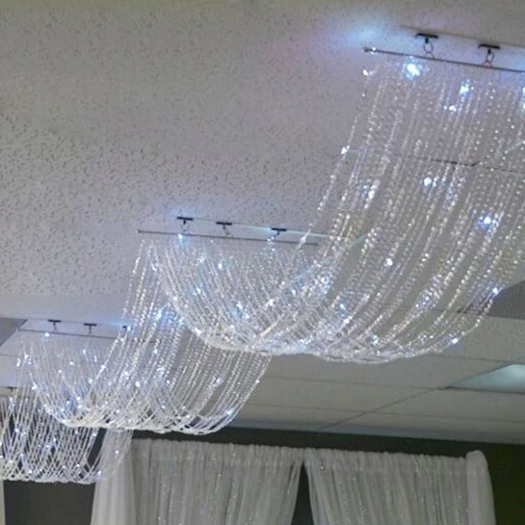 Efavormart 15Ft Long Crystal Beaded Ceiling Drape Curtains With